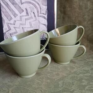Vintage Texas Ware Lenotex Melamine Mugs Set of 4 Avocado Green